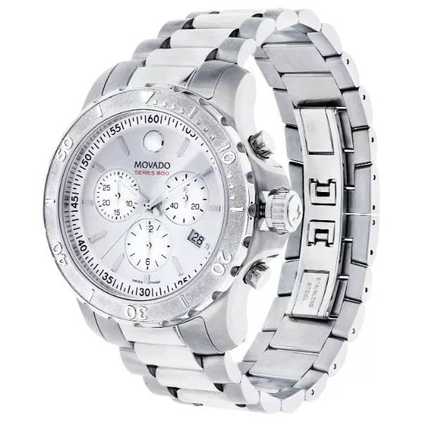 Movado 800 Series Silver Stainless Steel Silver Dial Chronograph Quartz Watch for Gents - 2600111