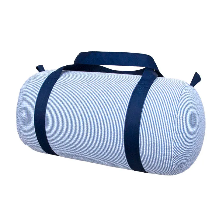 Navy Seersucker Medium Duffel Bag