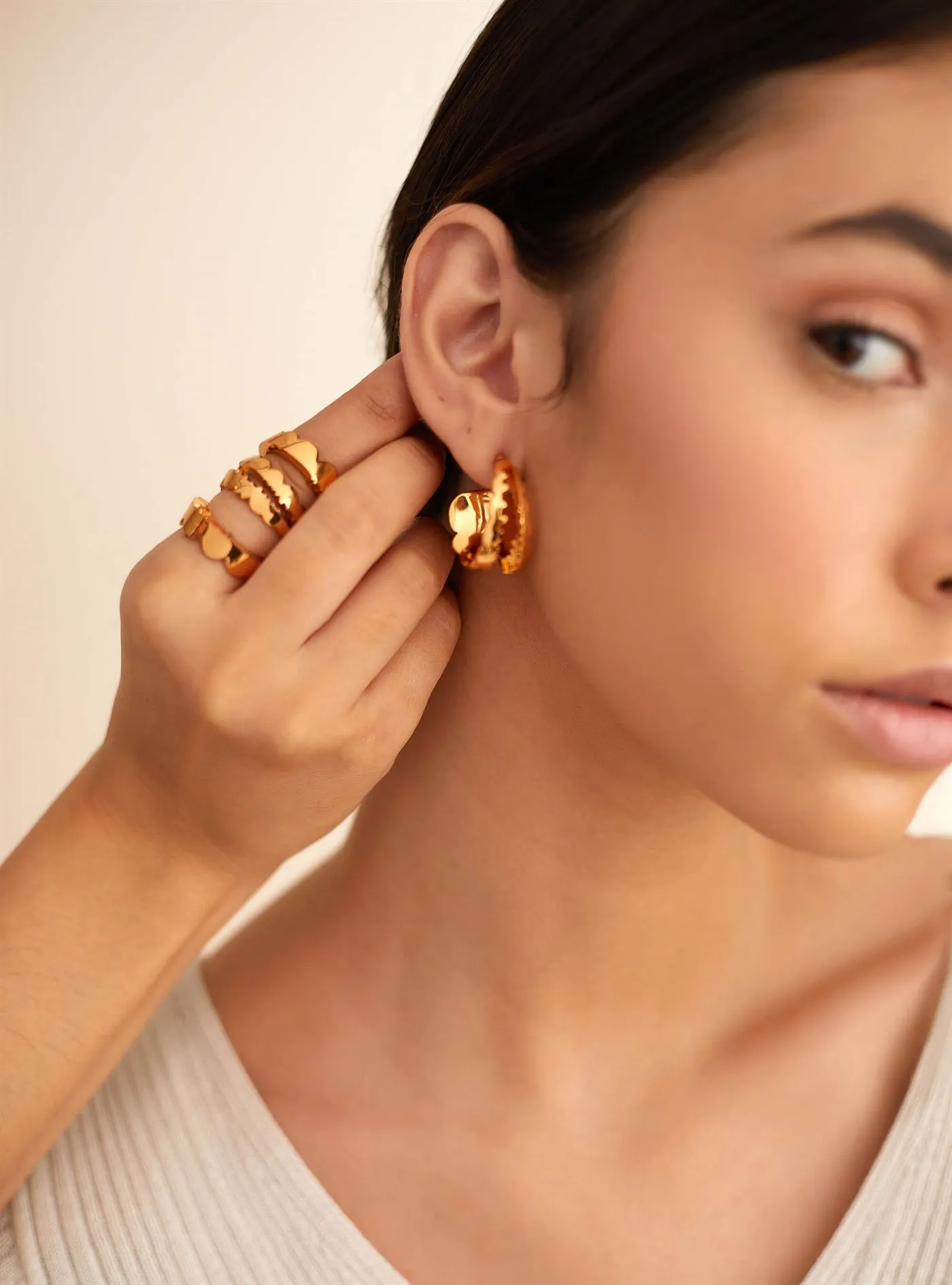 Outhouse   I   OH Westfield Century Acuti Hoop Earrings Brass Gold Accessories  OHAW21EA701