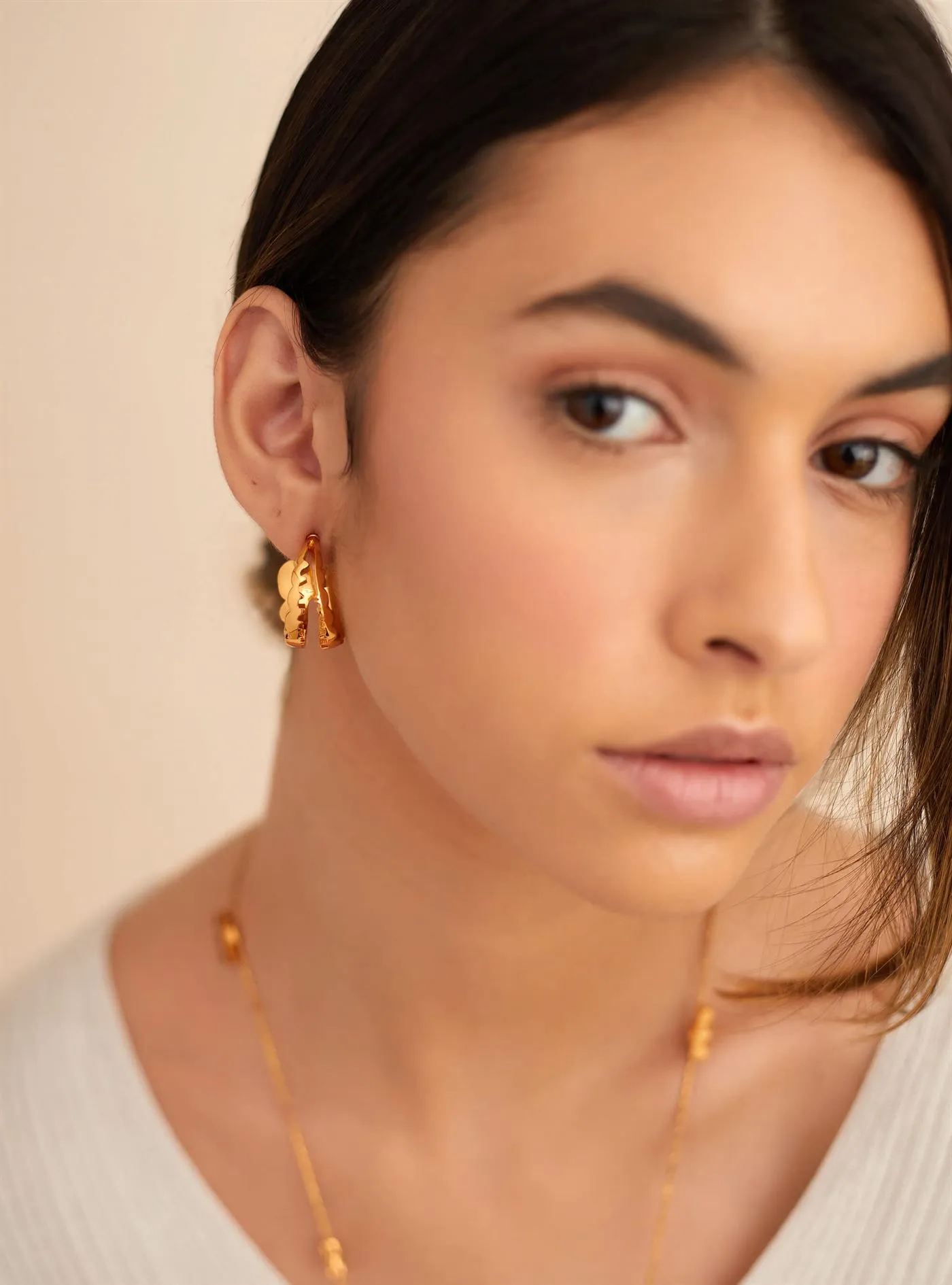 Outhouse   I   OH Westfield Century Acuti Hoop Earrings Brass Gold Accessories  OHAW21EA701