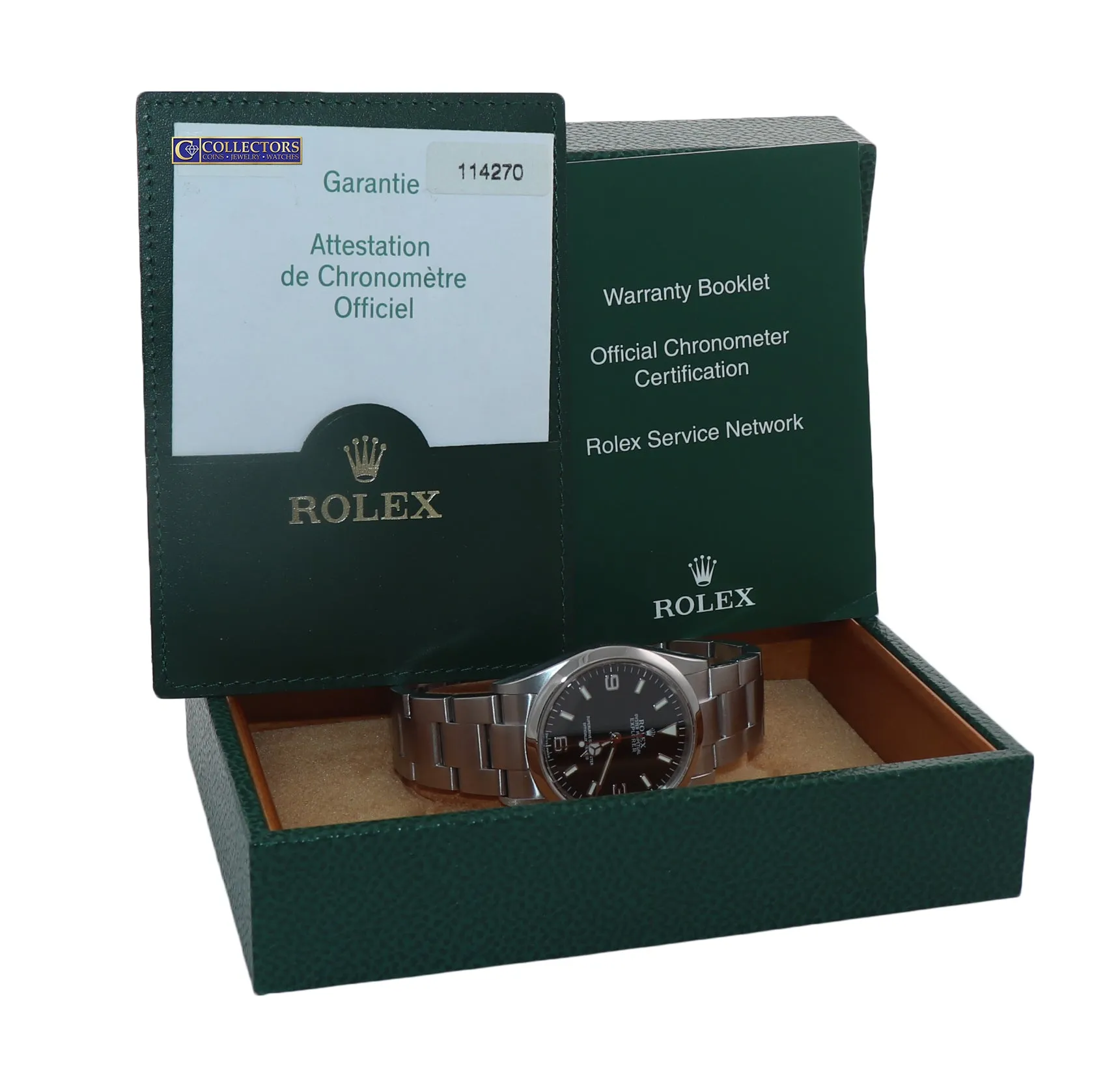 PAPERS MINT Rolex Explorer I Black 36mm 114270 Steel Black Arabic Lume Watch Box