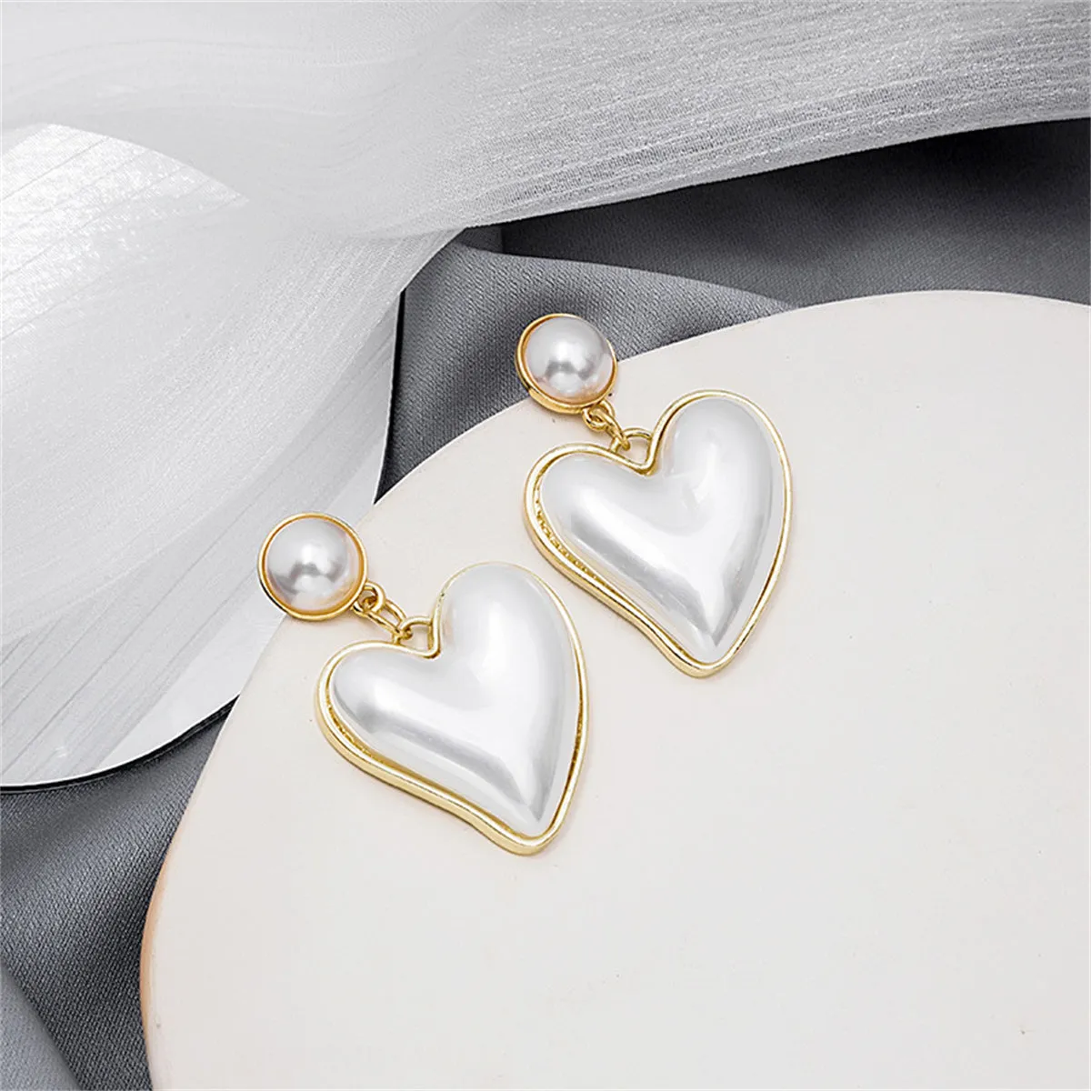 Pearl & 18K Gold-Plated Heart Drop Earrings