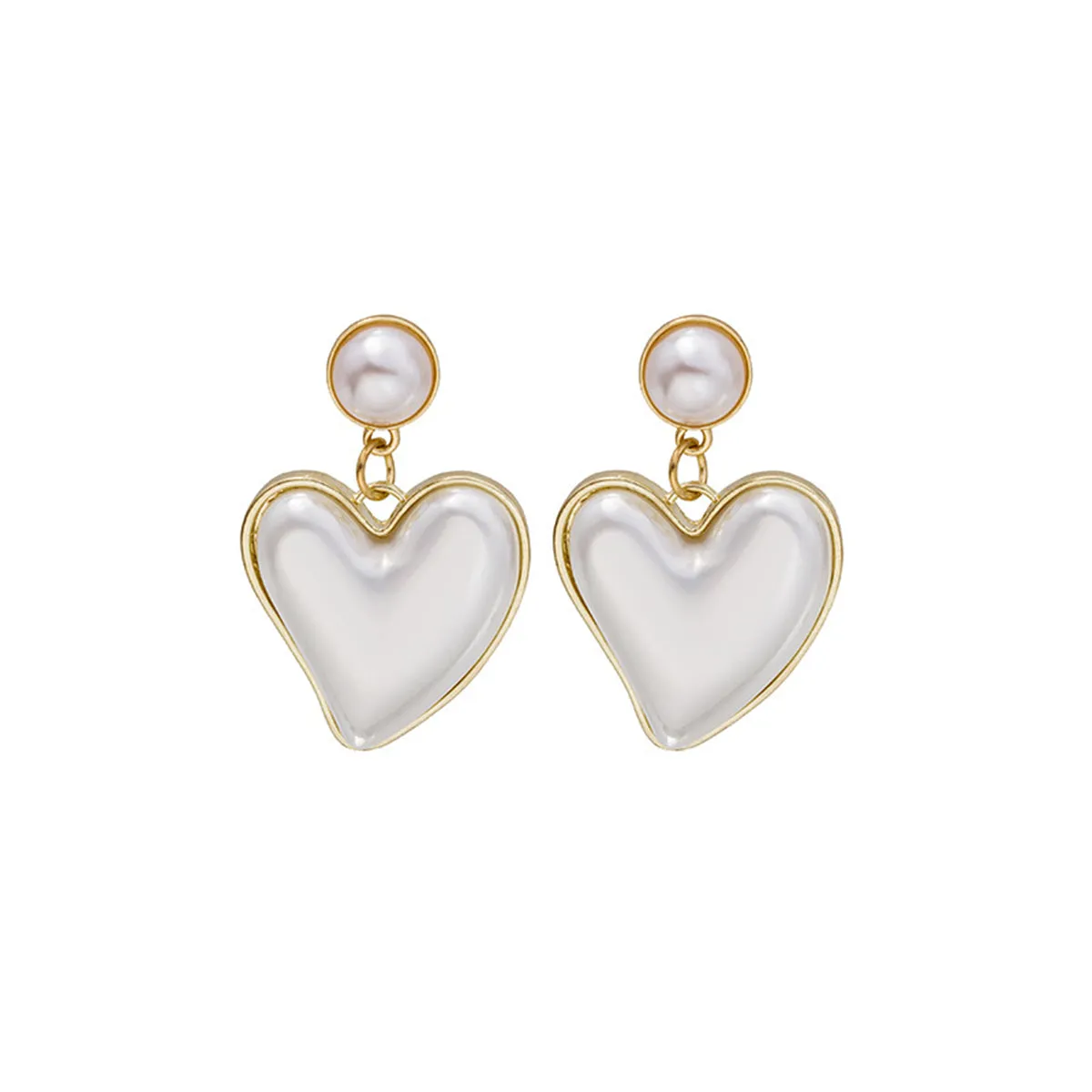 Pearl & 18K Gold-Plated Heart Drop Earrings
