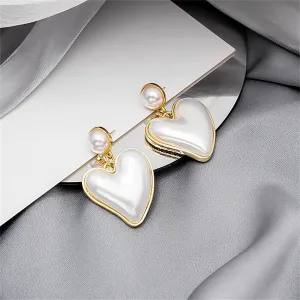 Pearl & 18K Gold-Plated Heart Drop Earrings