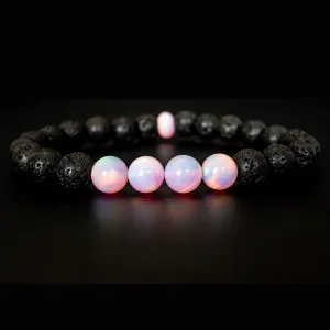 Pearl Pink Opalescence & Lava Stone Beaded Bracelet