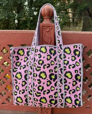 Pink cow print bag Reversible Tote bag/weekend bag