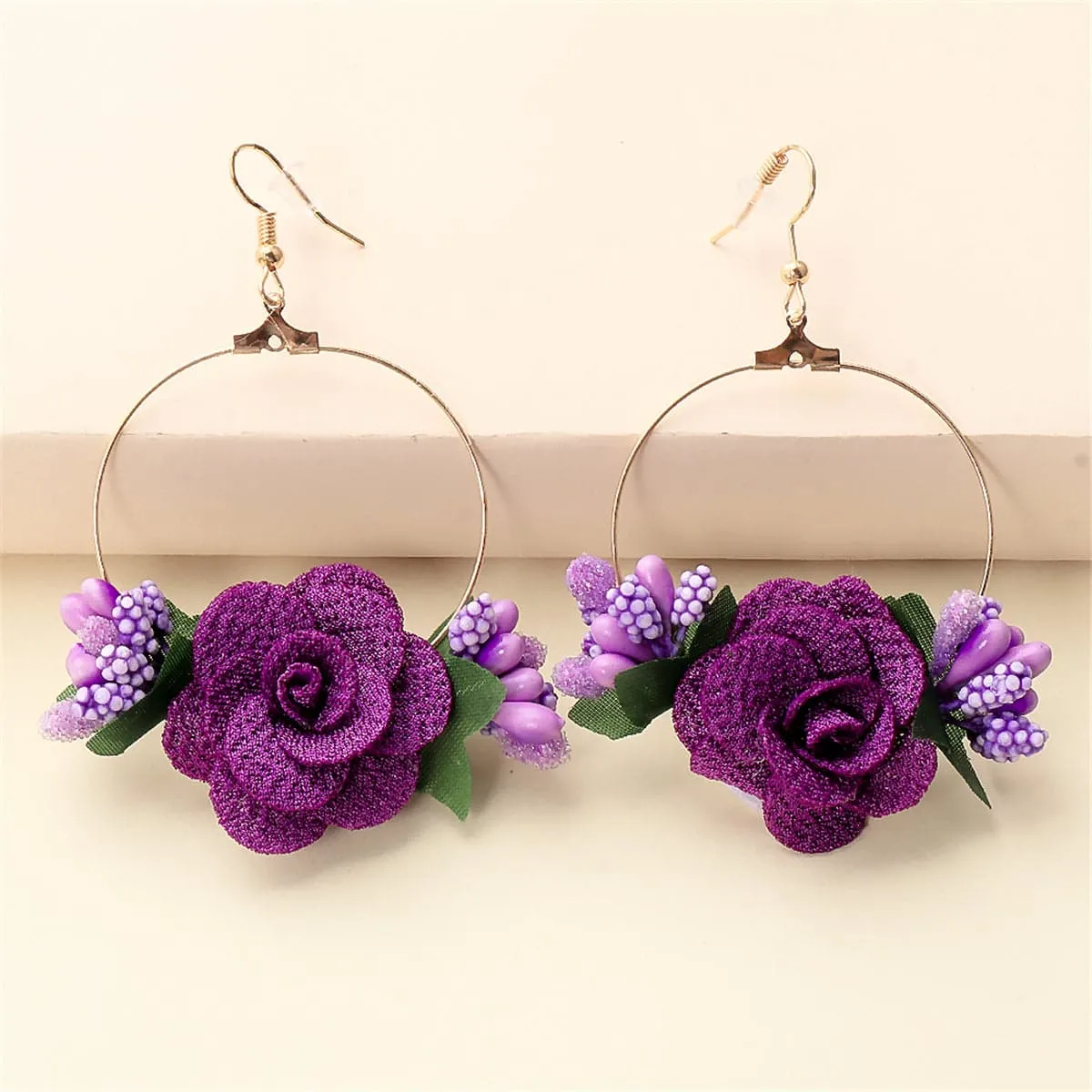 Purple Lace & Resin 18K Gold-Plated Rose Drop Earrings