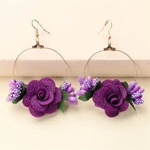 Purple Lace & Resin 18K Gold-Plated Rose Drop Earrings