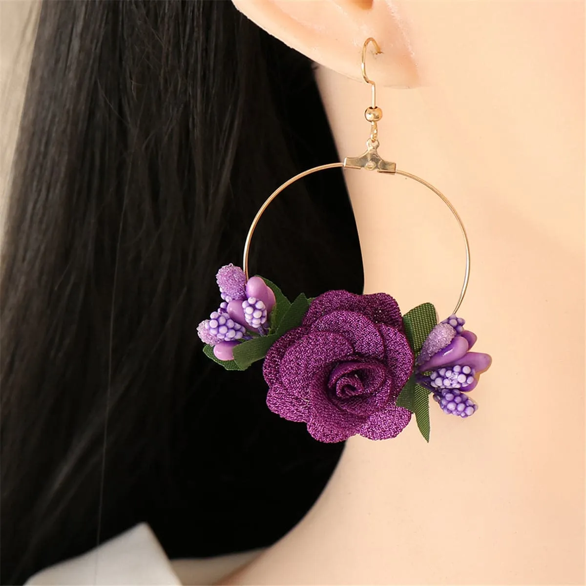 Purple Lace & Resin 18K Gold-Plated Rose Drop Earrings
