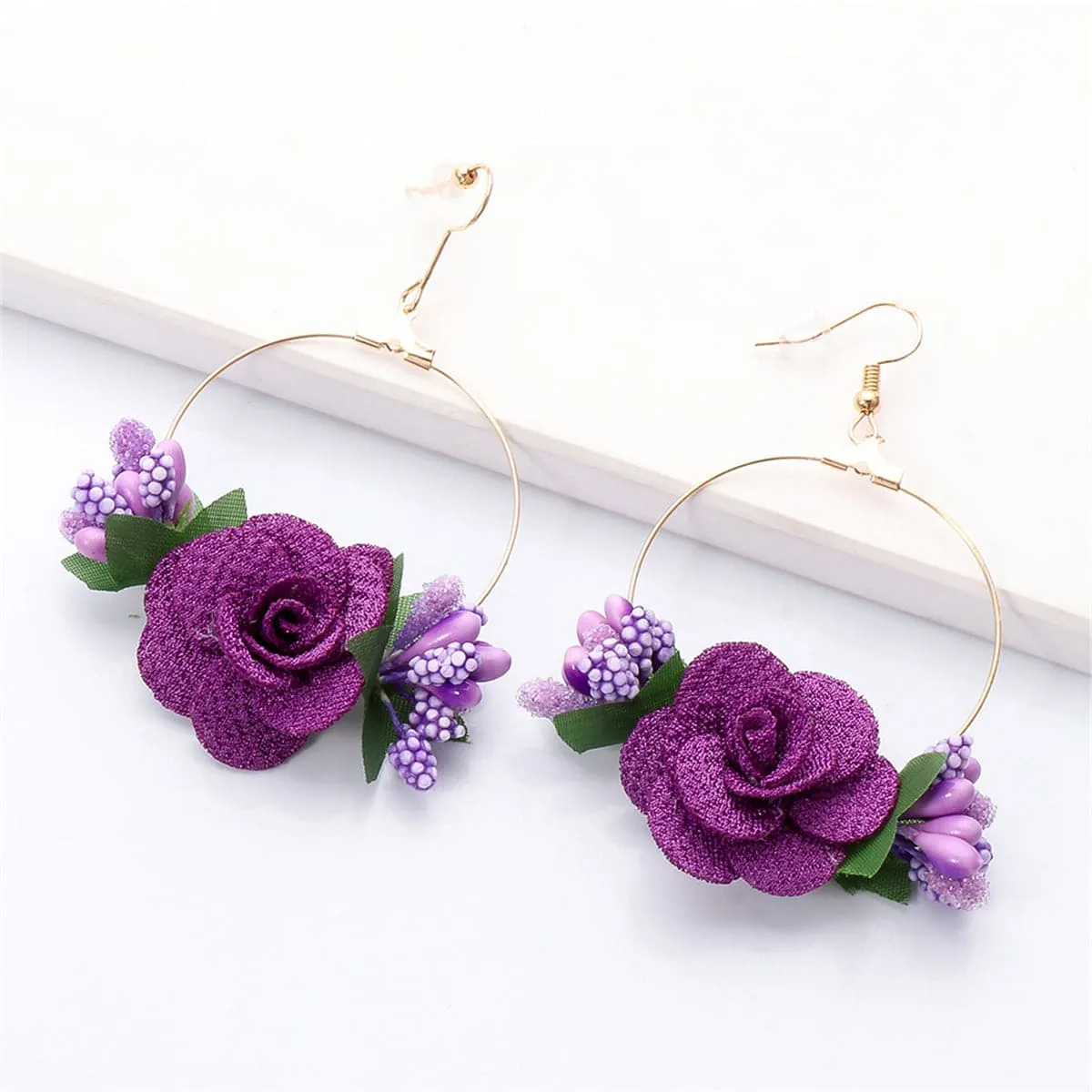 Purple Lace & Resin 18K Gold-Plated Rose Drop Earrings