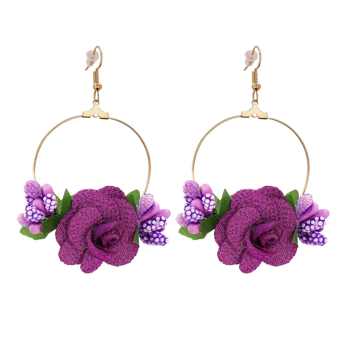 Purple Lace & Resin 18K Gold-Plated Rose Drop Earrings