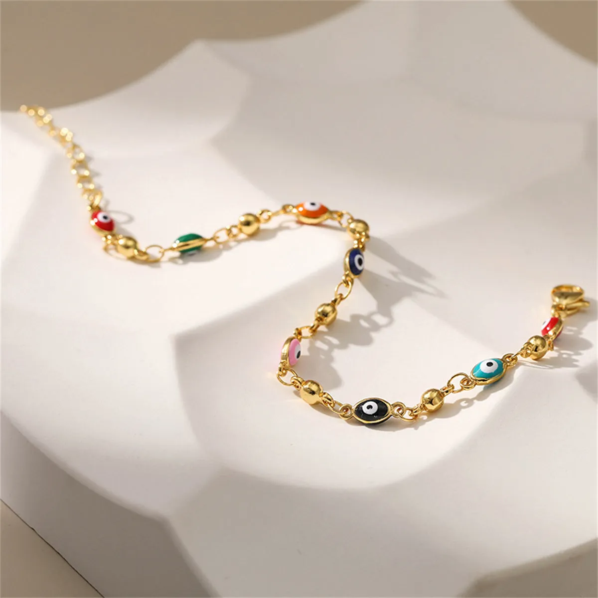 Red Enamel & 18K Gold-Plated Multicolor Evil Eye Station Bracelet