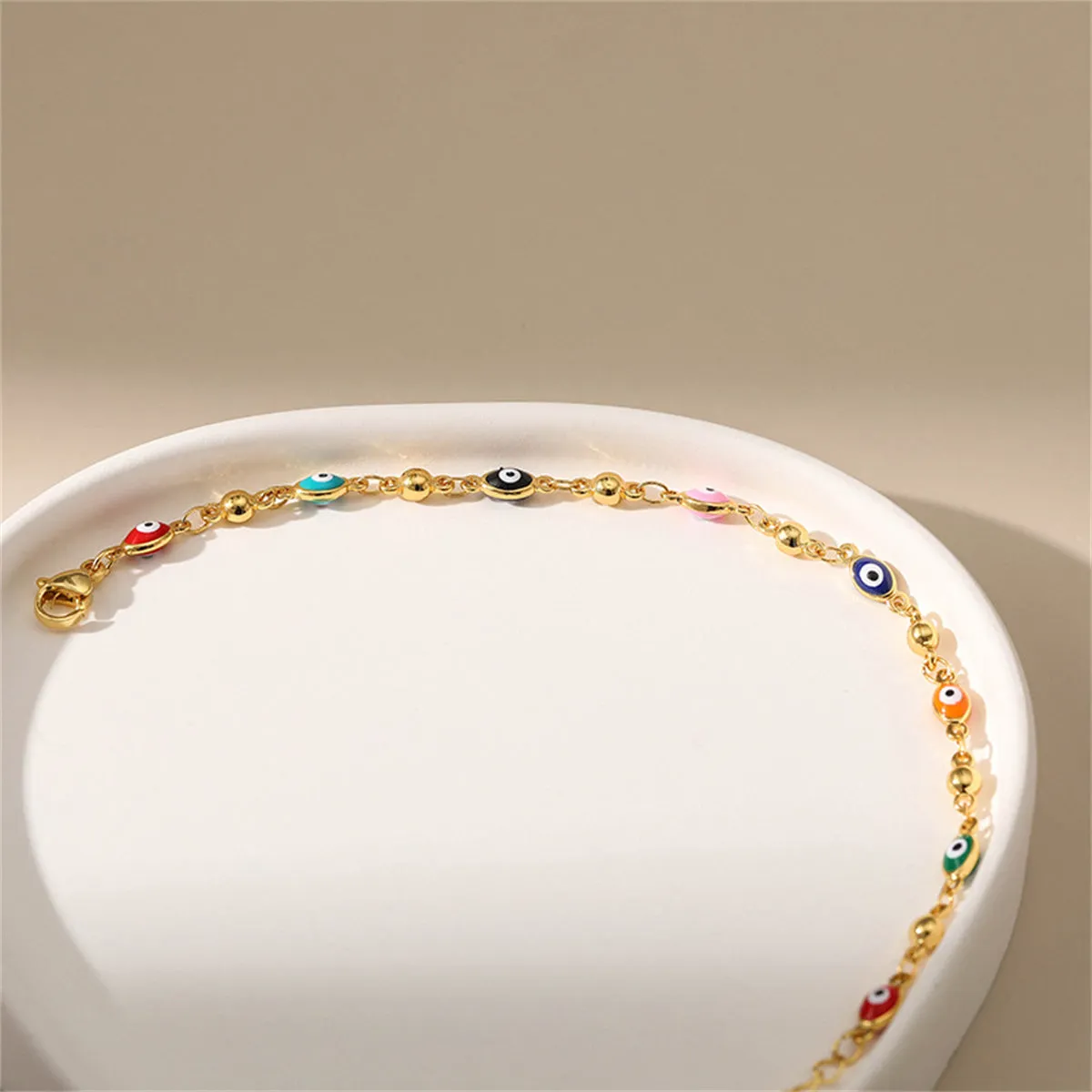 Red Enamel & 18K Gold-Plated Multicolor Evil Eye Station Bracelet