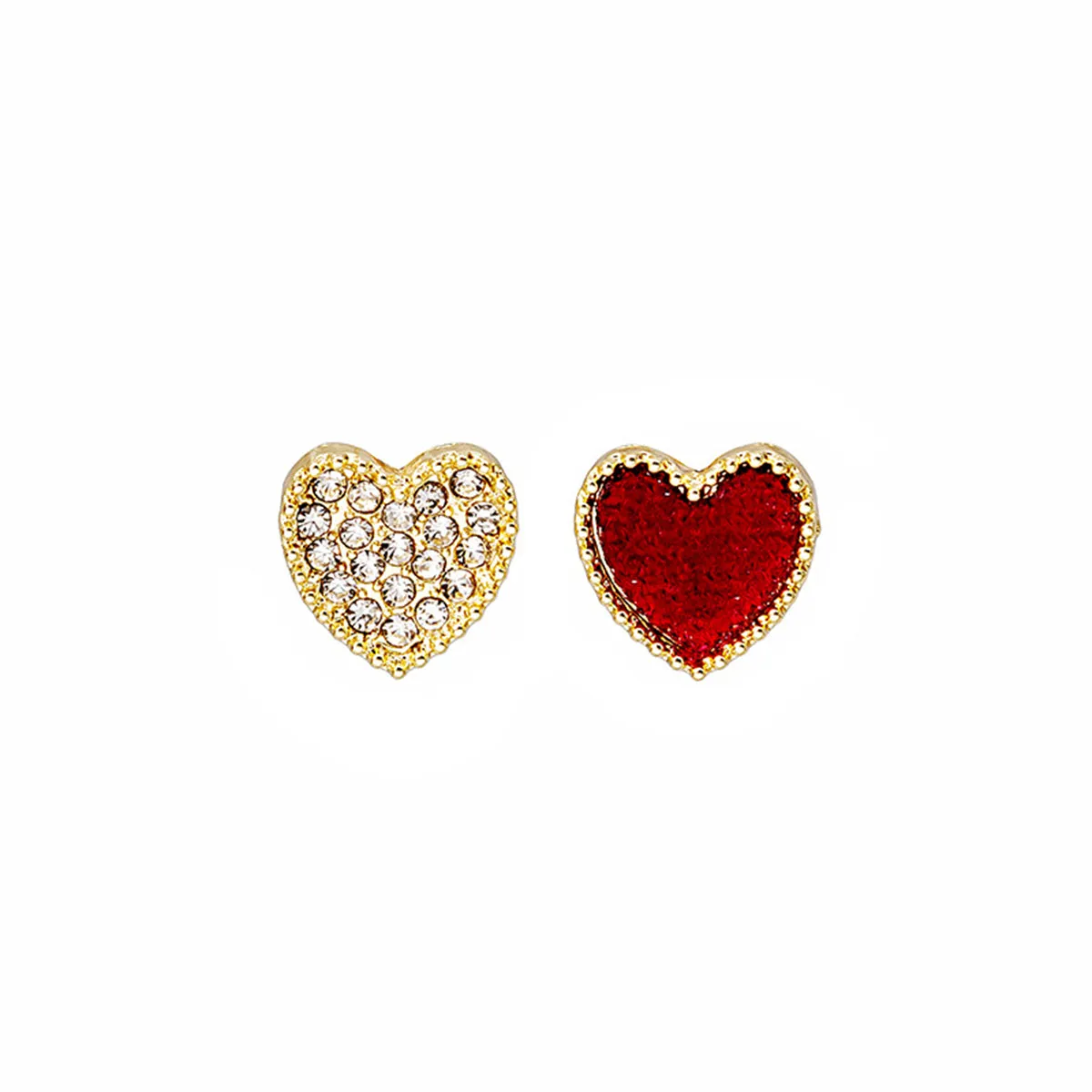 Red Enamel & Cubic Zirconia 18K Gold-Plated Heart Stud Earrings