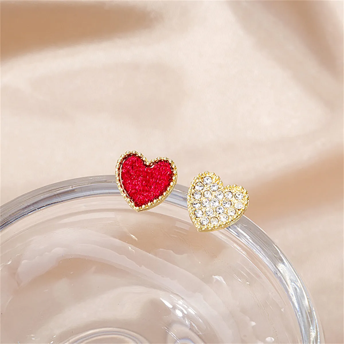 Red Enamel & Cubic Zirconia 18K Gold-Plated Heart Stud Earrings