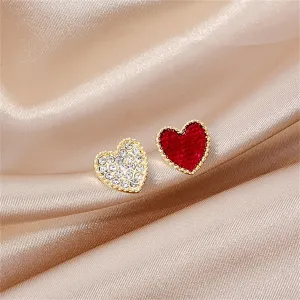 Red Enamel & Cubic Zirconia 18K Gold-Plated Heart Stud Earrings