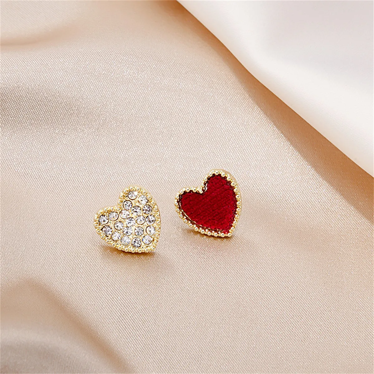 Red Enamel & Cubic Zirconia 18K Gold-Plated Heart Stud Earrings