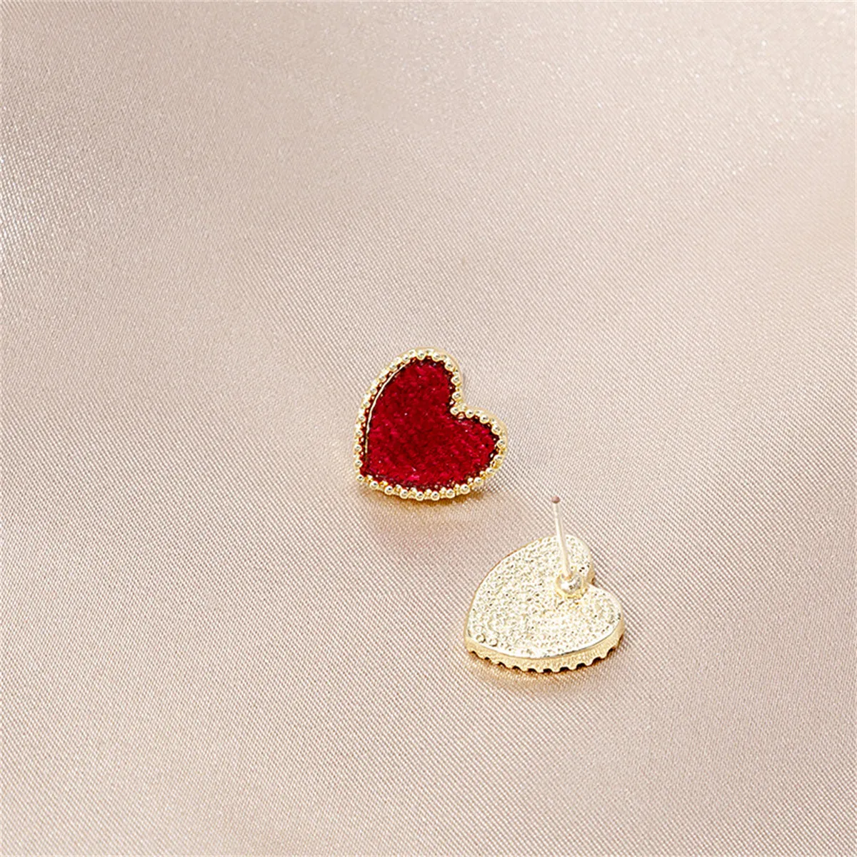 Red Enamel & Cubic Zirconia 18K Gold-Plated Heart Stud Earrings