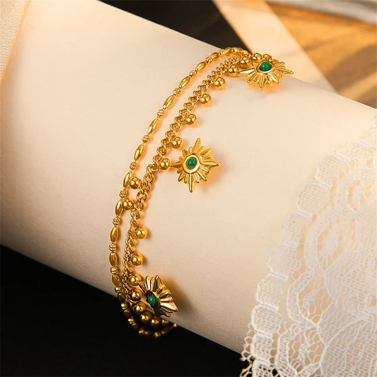 Resin & 18K Gold-Plated Star Layered Charm Bracelet