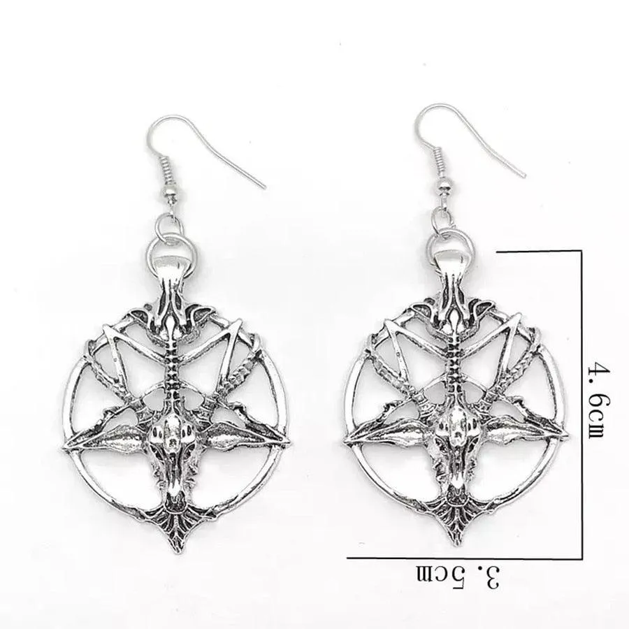 Retro Satan Pentagram Goat Head Skull Earrings