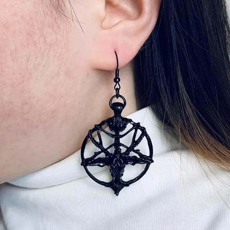 Retro Satan Pentagram Goat Head Skull Earrings