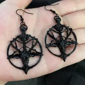 Retro Satan Pentagram Goat Head Skull Earrings