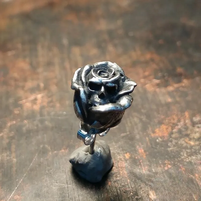 Retro Skeleton Death Rose Stud Earrings