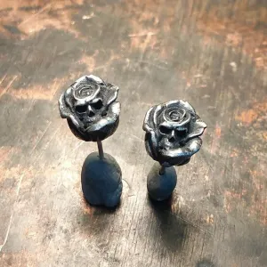 Retro Skeleton Death Rose Stud Earrings