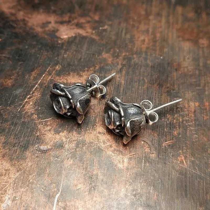 Retro Skeleton Death Rose Stud Earrings