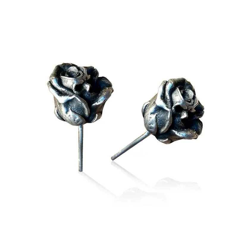 Retro Skeleton Death Rose Stud Earrings