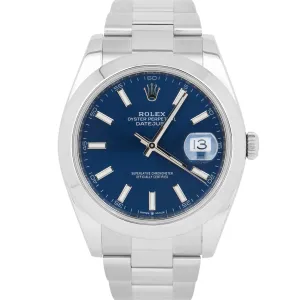 Rolex DateJust 41 Blue Dial 41mm Smooth Stainless Steel Oyster Date Watch 126300