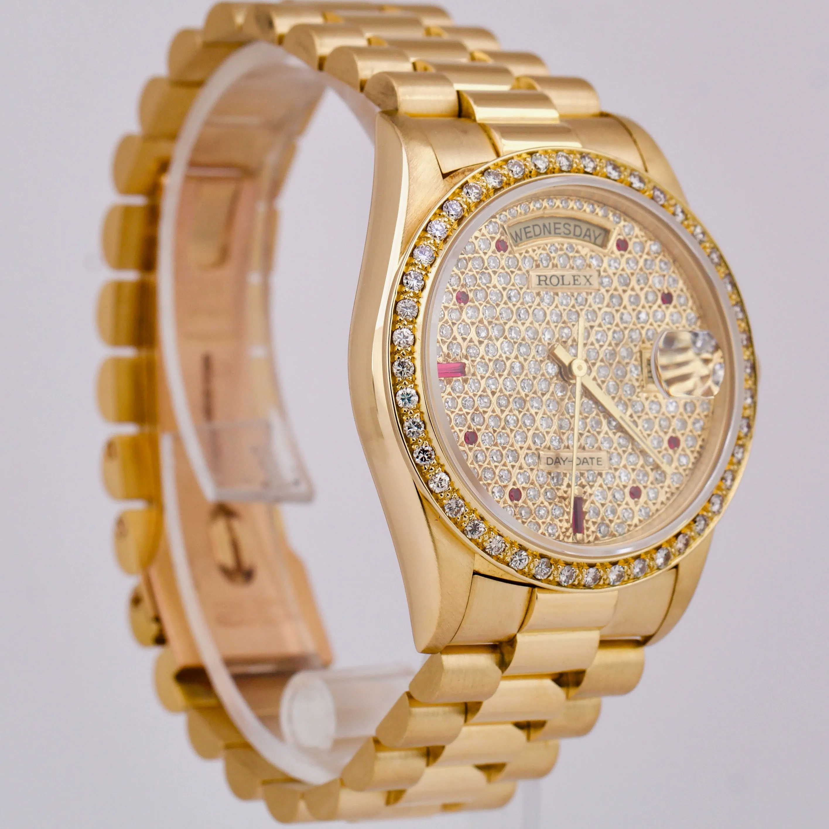 Rolex Day-Date President 36mm DIAMOND RUBY 18K Yellow Gold Quickset Watch 18238