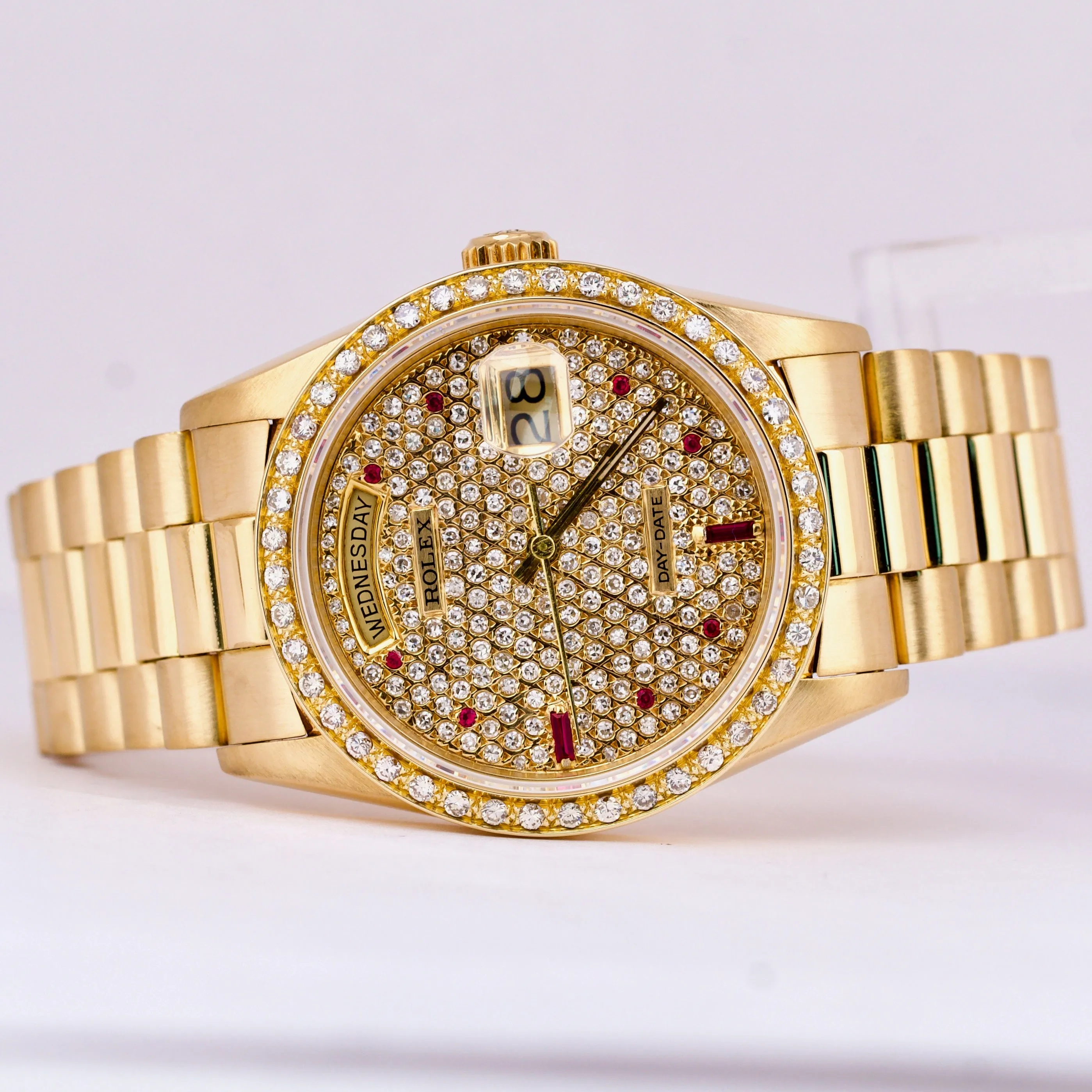 Rolex Day-Date President 36mm DIAMOND RUBY 18K Yellow Gold Quickset Watch 18238
