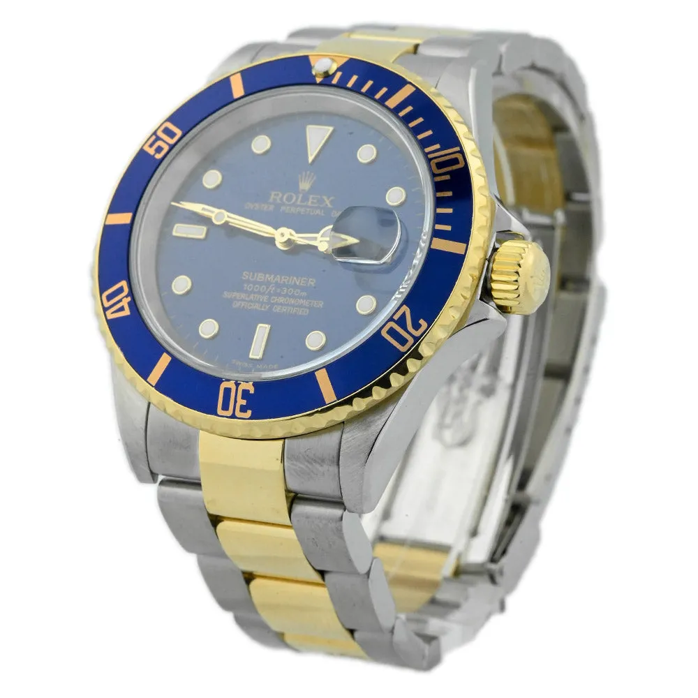Rolex Men's Submariner Date 18K Yellow Gold & Steel 40mm Blue Dot Dial Watch Reference #: 16613LB