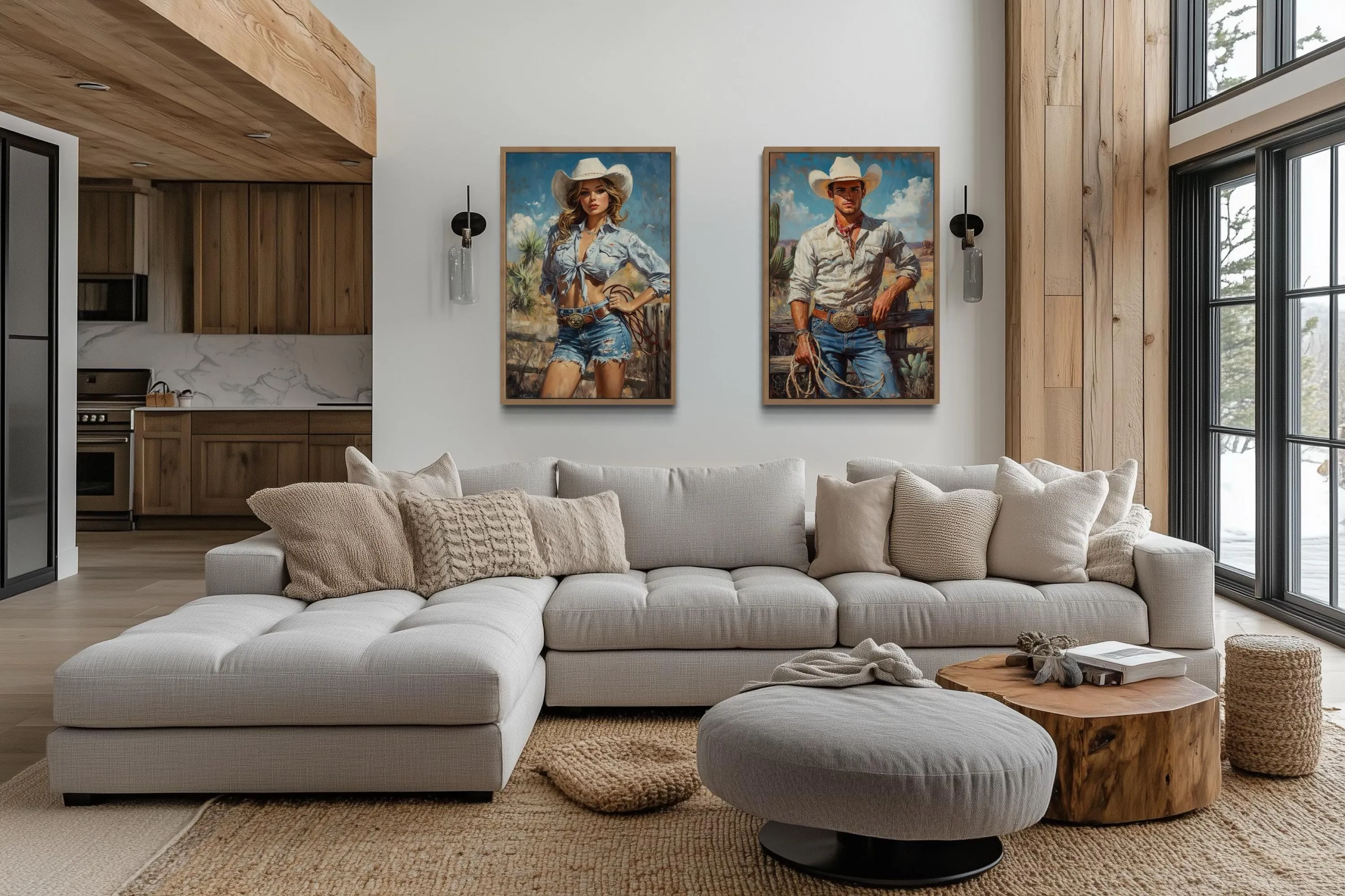 Set of 2 Cowboy And Cowgirl Retro Canvas Wall Art