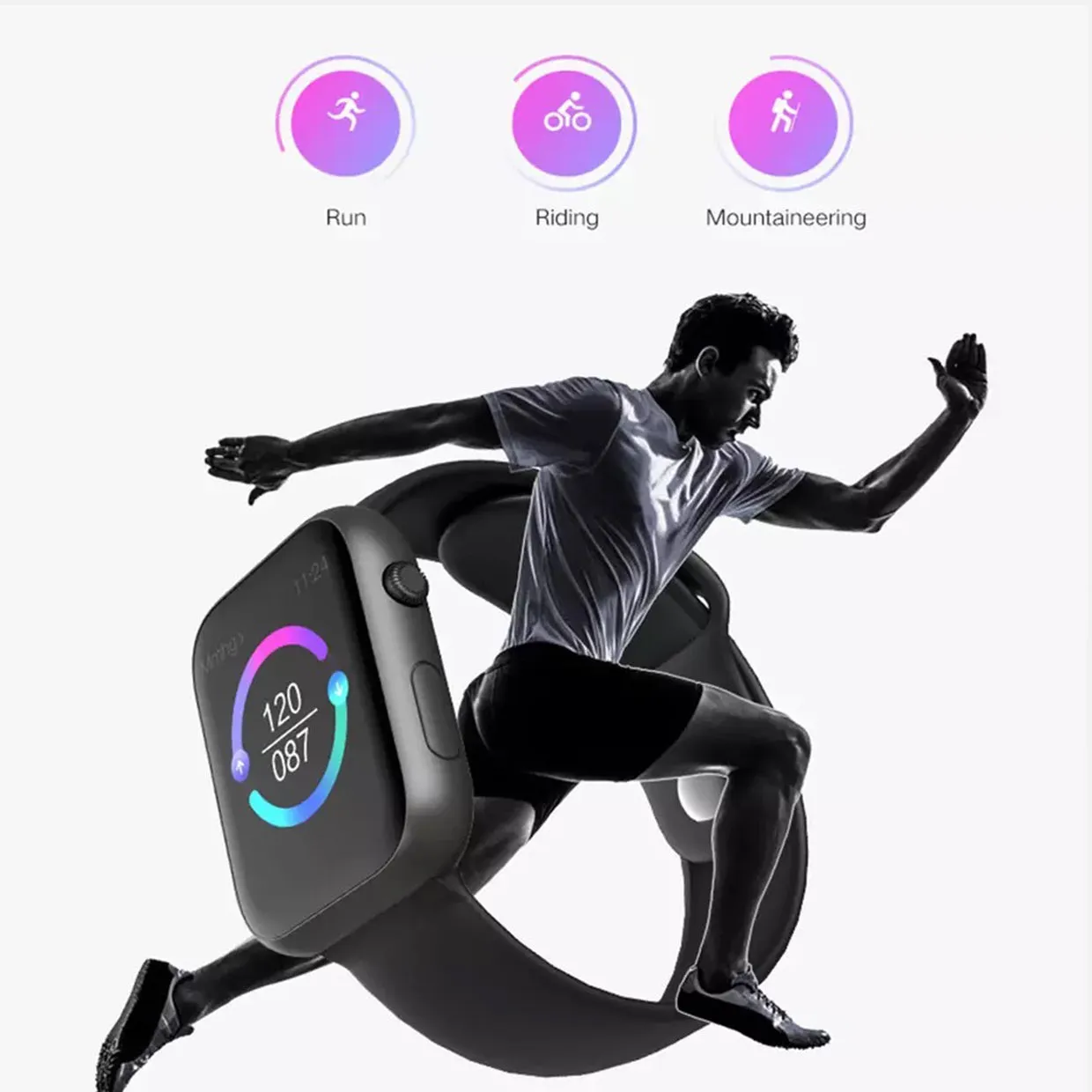 Smart Watch Men Sports | Wired Charger Type | Black and White Strap Included