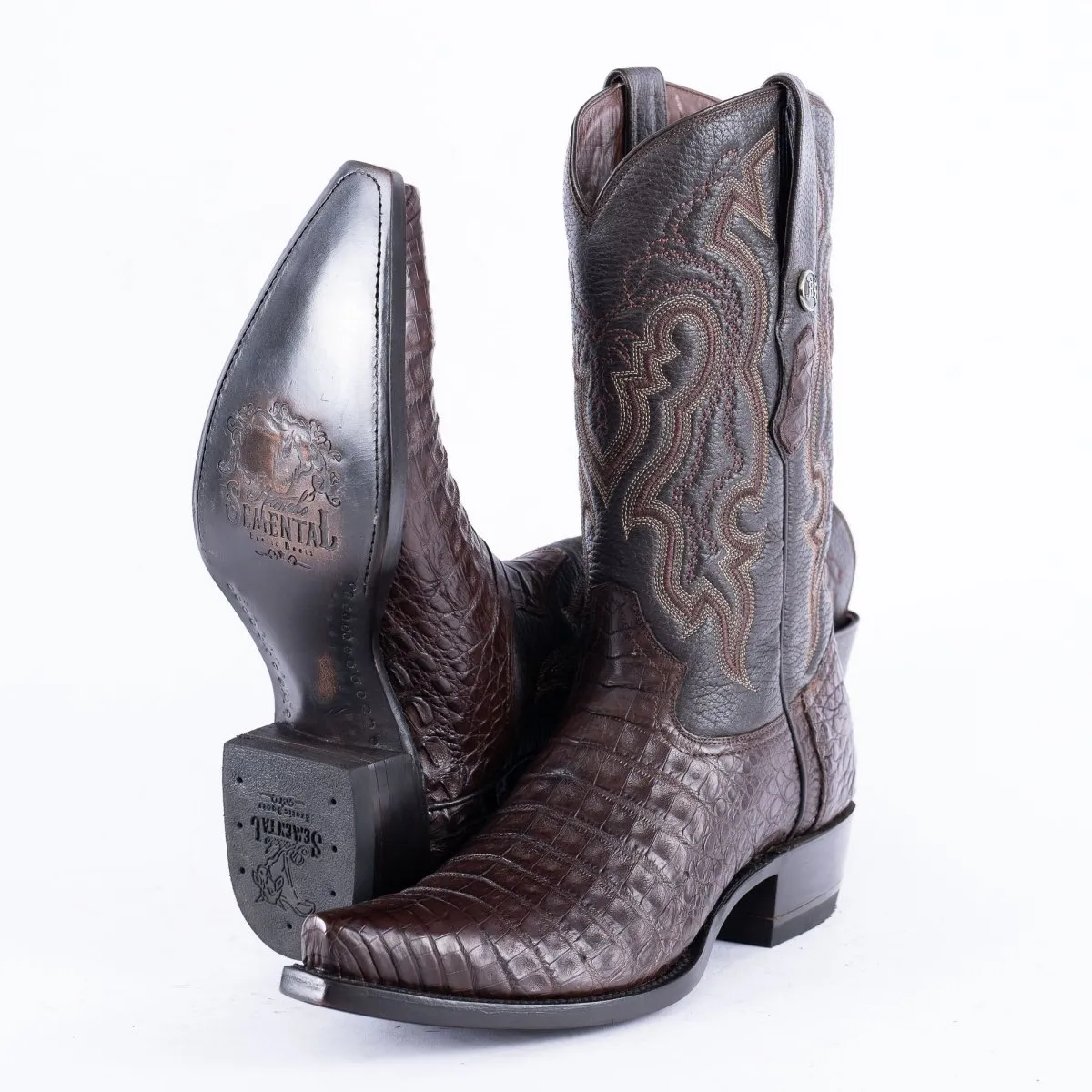 TANNER MARK EXOTIC LEATHER Caiman Belly Brown Cowboy Boots
