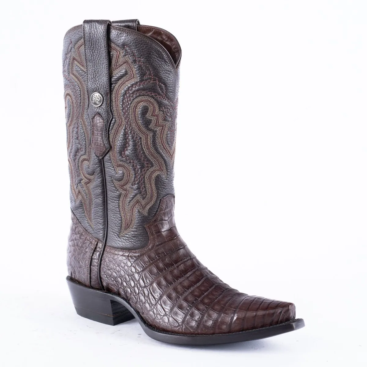 TANNER MARK EXOTIC LEATHER Caiman Belly Brown Cowboy Boots