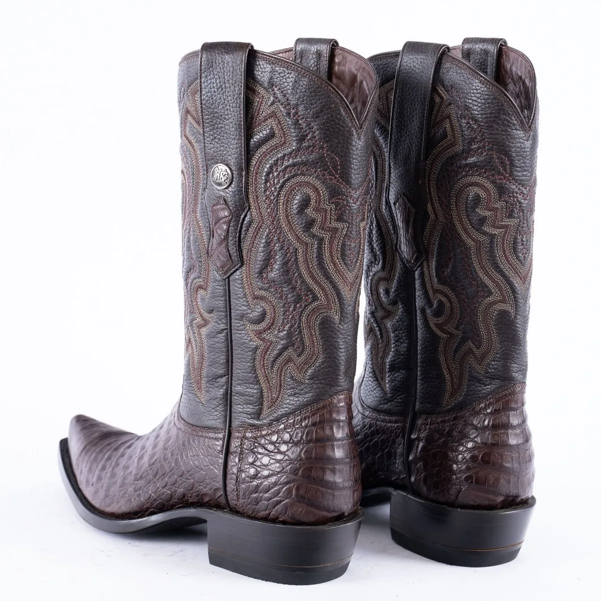 TANNER MARK EXOTIC LEATHER Caiman Belly Brown Cowboy Boots