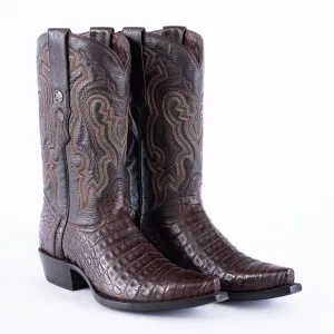 TANNER MARK EXOTIC LEATHER Caiman Belly Brown Cowboy Boots