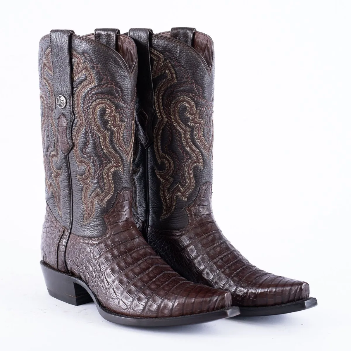 TANNER MARK EXOTIC LEATHER Caiman Belly Brown Cowboy Boots