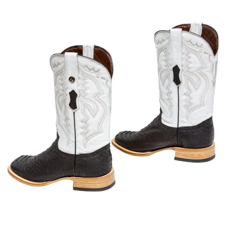 TANNER MARK MEN'S EXOTIC LEATHER Matte Python Black Cowboy Boots EE
