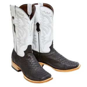 TANNER MARK MEN'S EXOTIC LEATHER Matte Python Black Cowboy Boots EE