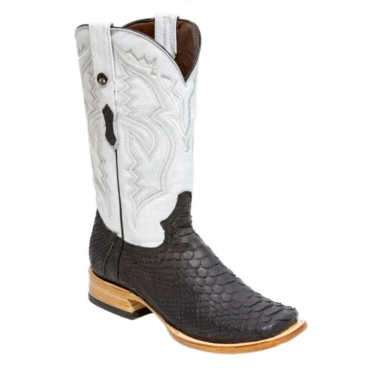 TANNER MARK MEN'S EXOTIC LEATHER Matte Python Black Cowboy Boots EE