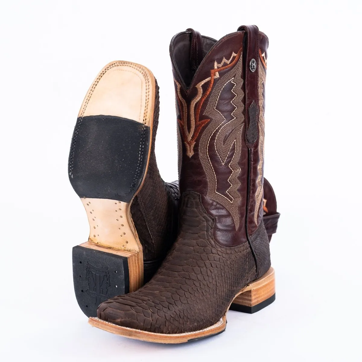 TANNER MARK MEN'S EXOTIC LEATHER Python Matte Brown Cowboy Boots