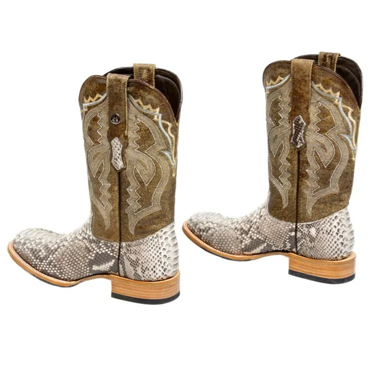 TANNER MARK MEN'S EXOTIC LEATHER Python Matte Natural Cowboy Boots With Hybrid Sole