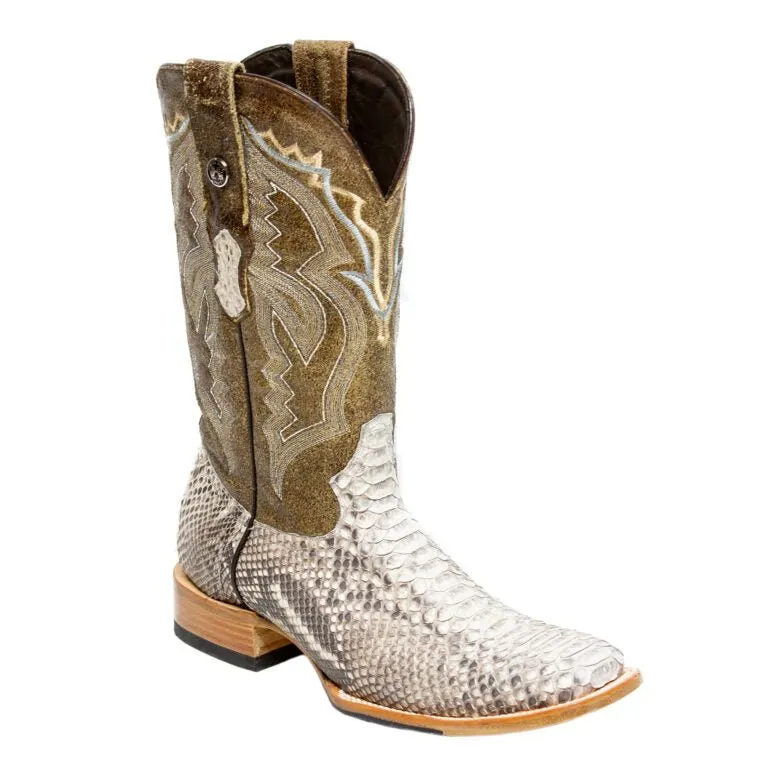 TANNER MARK MEN'S EXOTIC LEATHER Python Matte Natural Cowboy Boots With Hybrid Sole