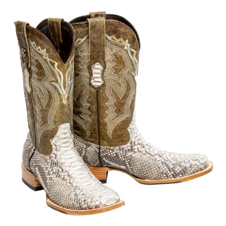 TANNER MARK MEN'S EXOTIC LEATHER Python Matte Natural Cowboy Boots With Hybrid Sole