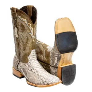 TANNER MARK MEN'S EXOTIC LEATHER Python Matte Natural Cowboy Boots With Hybrid Sole