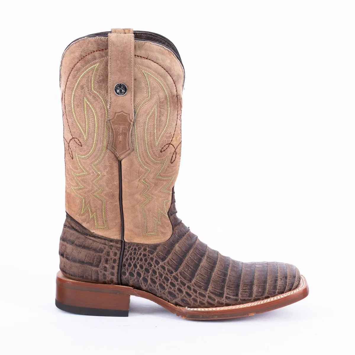 TANNER MARK MEN'S Print Caiman Belly MD Nicotine Cowboy Boots Rubber Sole